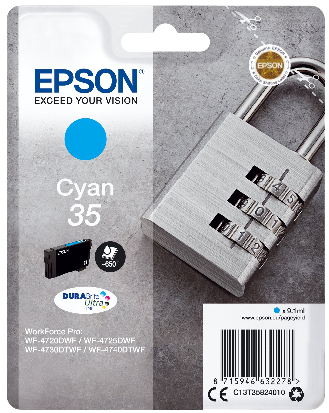 Epson T358 Cyan Tintenpatrone (Original) – 650 Seiten – für WorkForce Pro WF-4740/4730/4725 …