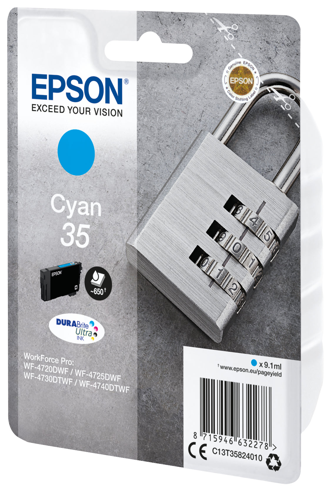 Epson T358 Cyan Tintenpatrone (Original) – 650 Seiten – für WorkForce Pro WF-4740/4730/4725 …