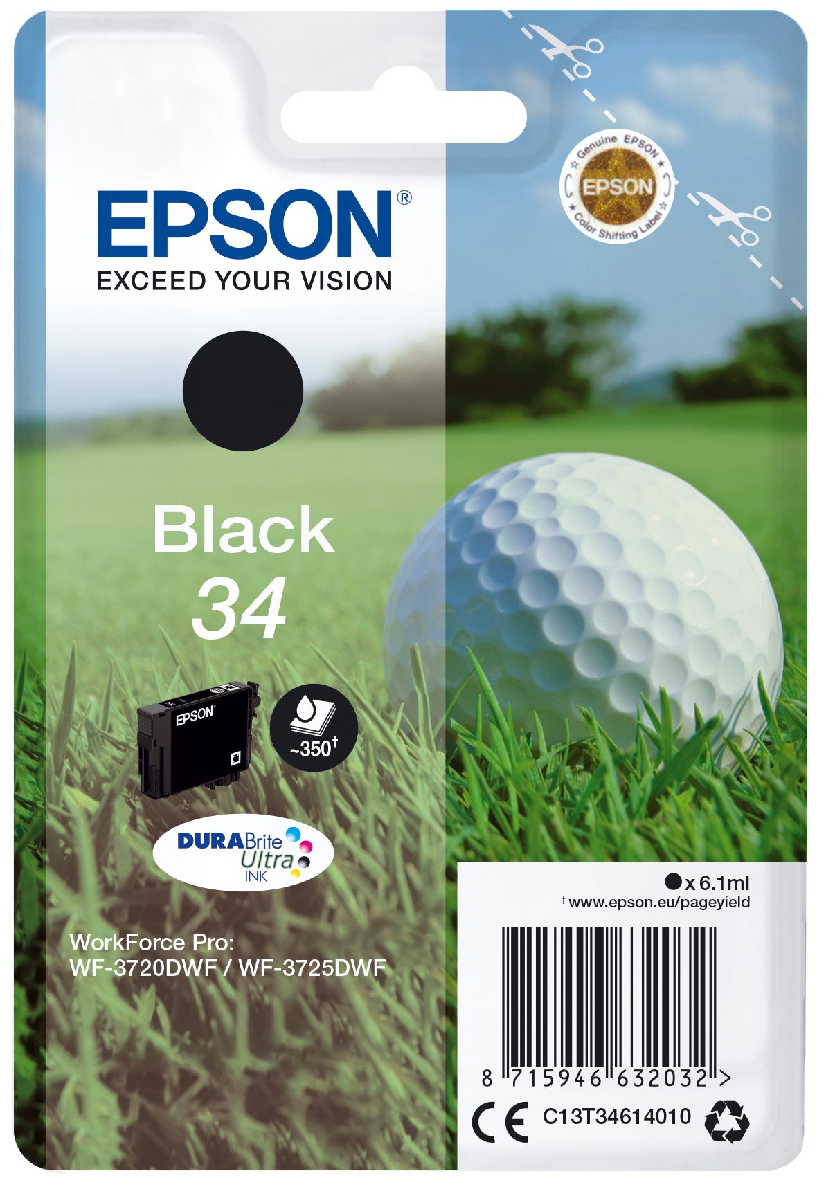 Epson 34 Schwarz Tintenpatrone (Original) – 350 Seiten – für Epson WorkForce Pro WF-3725DWF/3720DWF