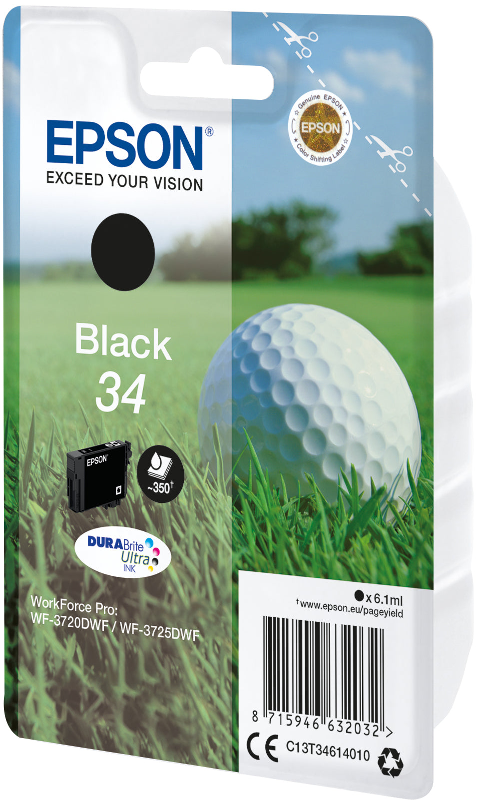 Epson 34 Schwarz Tintenpatrone (Original) – 350 Seiten – für WorkForce Pro WF-3725DWF/WF-3720DWF