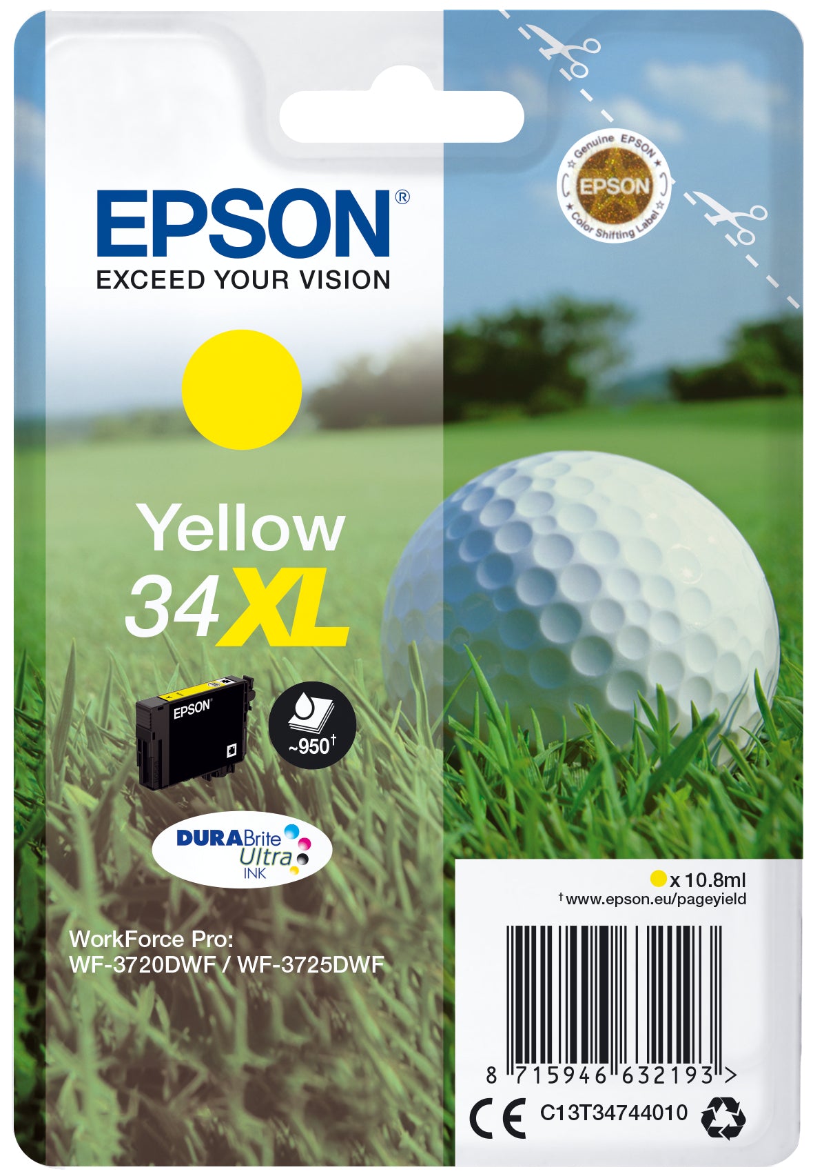Epson 34XL Gelbe Tintenpatrone (Original) – 950 Seiten – für WorkForce Pro WF-3725DWF/3720DWF – C13T34744020