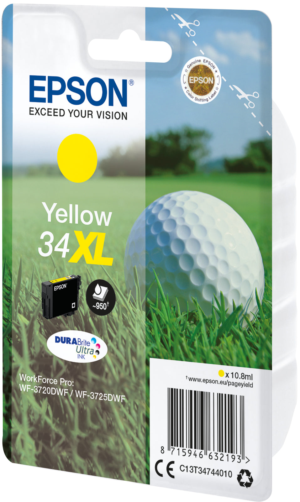 Epson 34XL Gelbe Tintenpatrone (Original) – 950 Seiten – für WorkForce Pro WF-3725DWF/3720DWF – C13T34744020