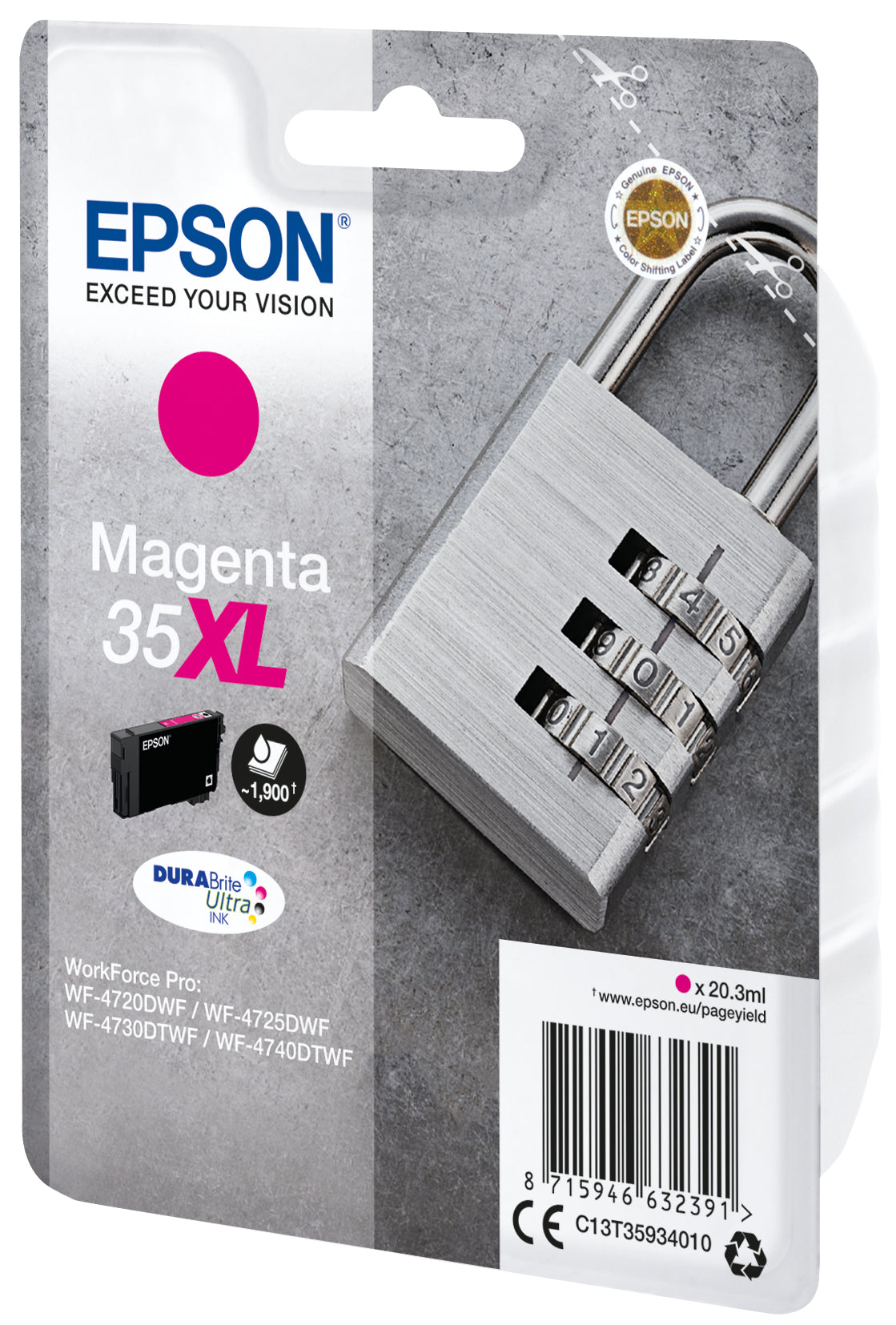 Epson 35XL Magenta Tintenpatrone (Original) – 1'900 Seiten – für WorkForce Pro WF-4740/4730/4725 …