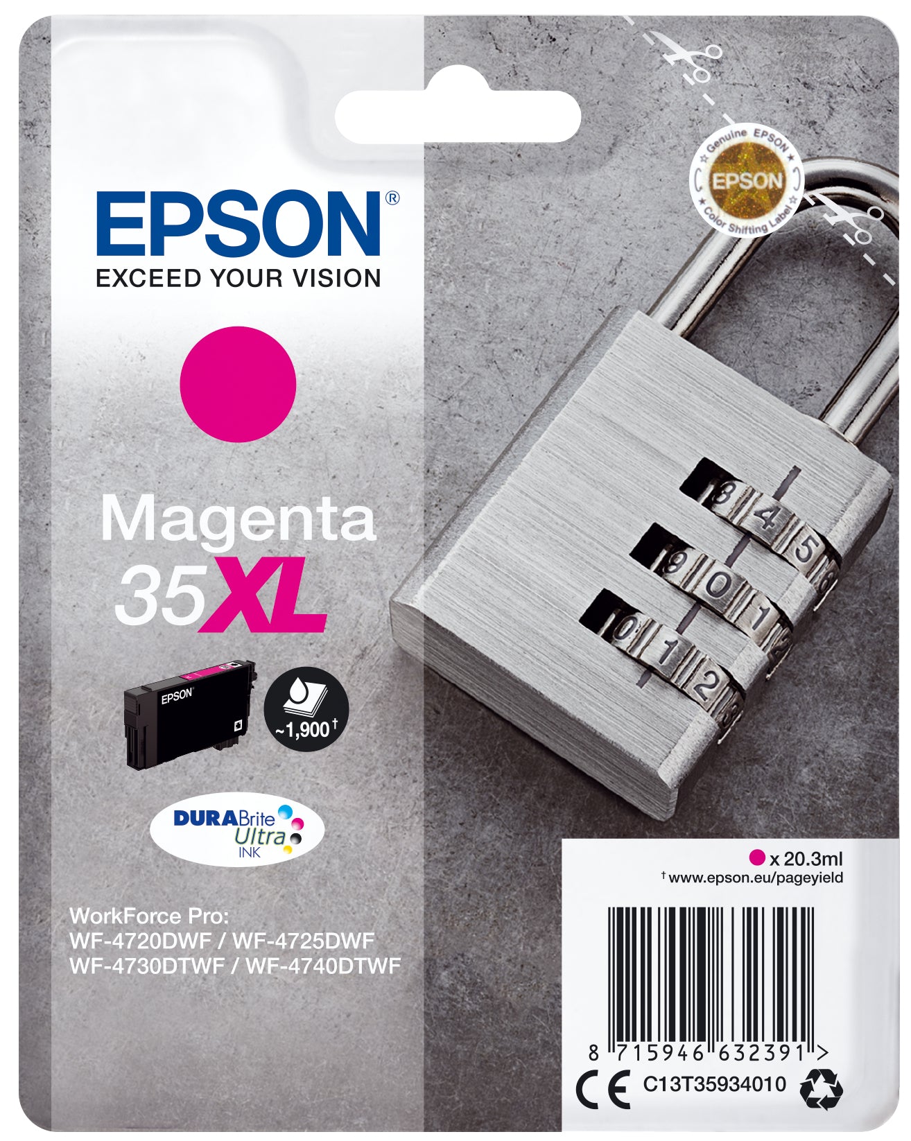 Epson 35XL Magenta Tintenpatrone (Original) – 1900 Seiten – für WorkForce Pro WF-4740/4730/4725 …