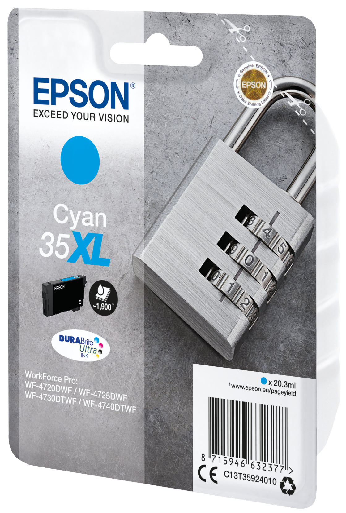 Epson Tintenpatrone 35XL, cyan, XL, 1'900 Seiten – für Tintenstrahldrucker/Multifunktionsgeräte