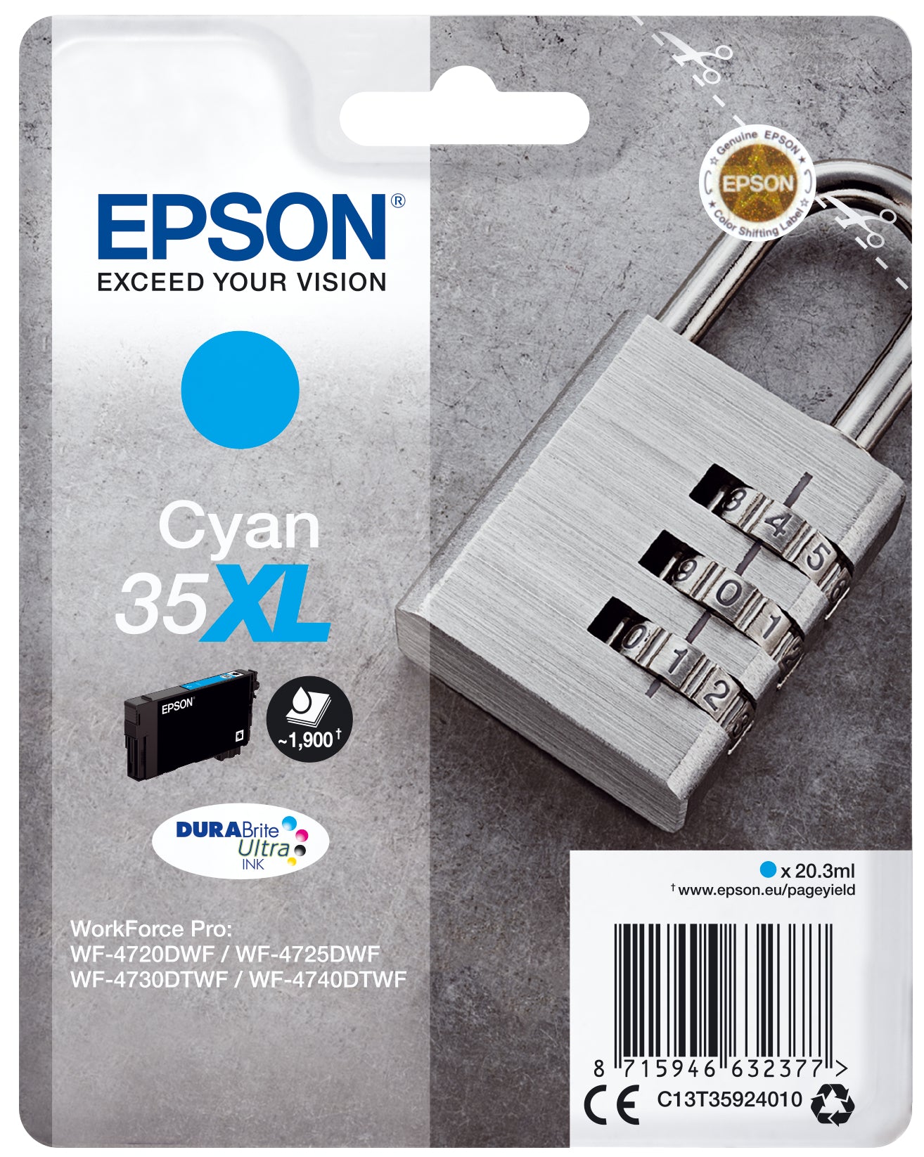 Epson Tintenpatrone 35XL, cyan, XL, 1'900 Seiten – für Tintenstrahldrucker/Multifunktionsgeräte
