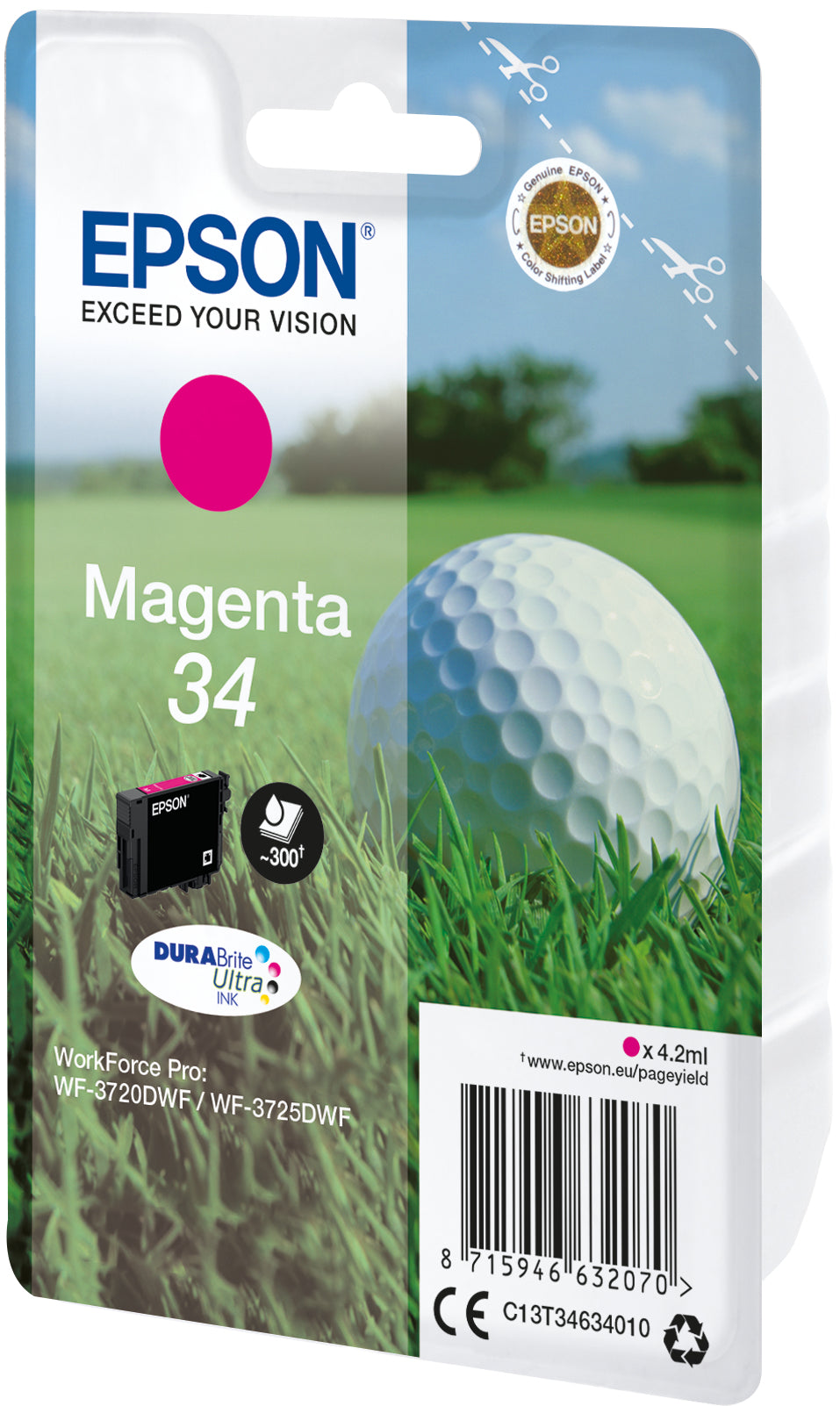 Epson 34 Magenta Tintenpatrone (Original) – 300 Seiten – für WorkForce Pro WF-3725DWF/3720DWF – C13T34634010