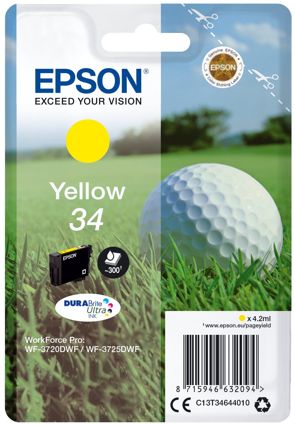 Epson 34 Gelb Tintenpatrone (Original) – 300 Seiten – für WorkForce Pro WF-3725DWF/3720DWF – C13T34644010