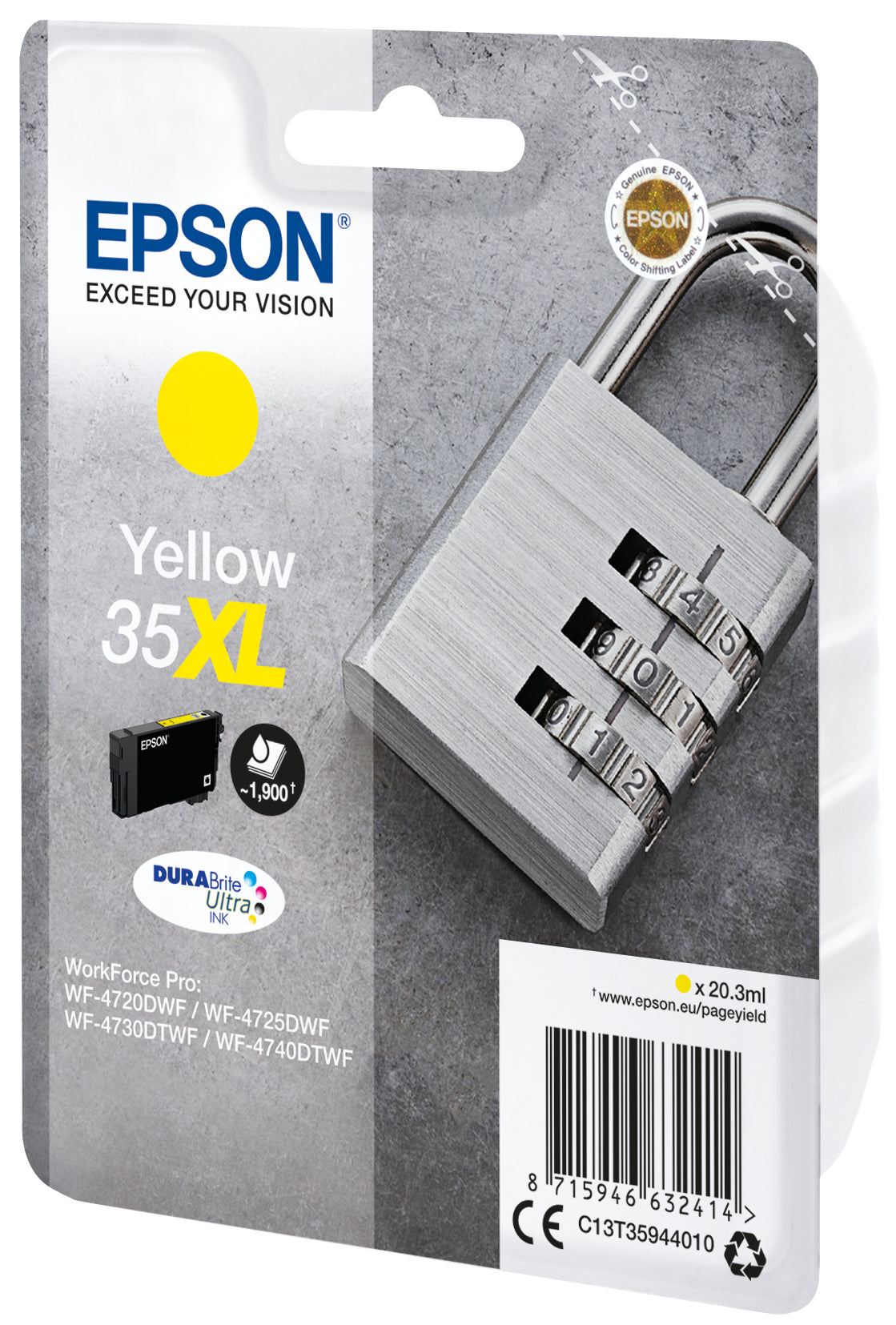 Epson T359440XL Gelbe Tintenpatrone (Original) – 1900 Seiten – für WorkForce Pro WF-4740DTWF/4730DTWF …