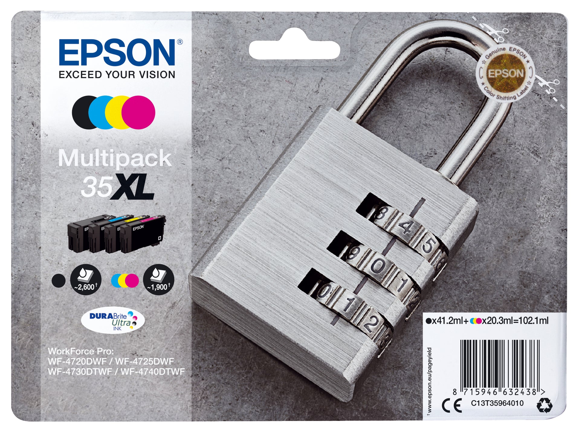 Epson 35XL Tintenpatronen-Multipack, Schwarz/Cyan/Magenta/Gelb (Original) – für WorkForce Pro WF-4740/4730/472