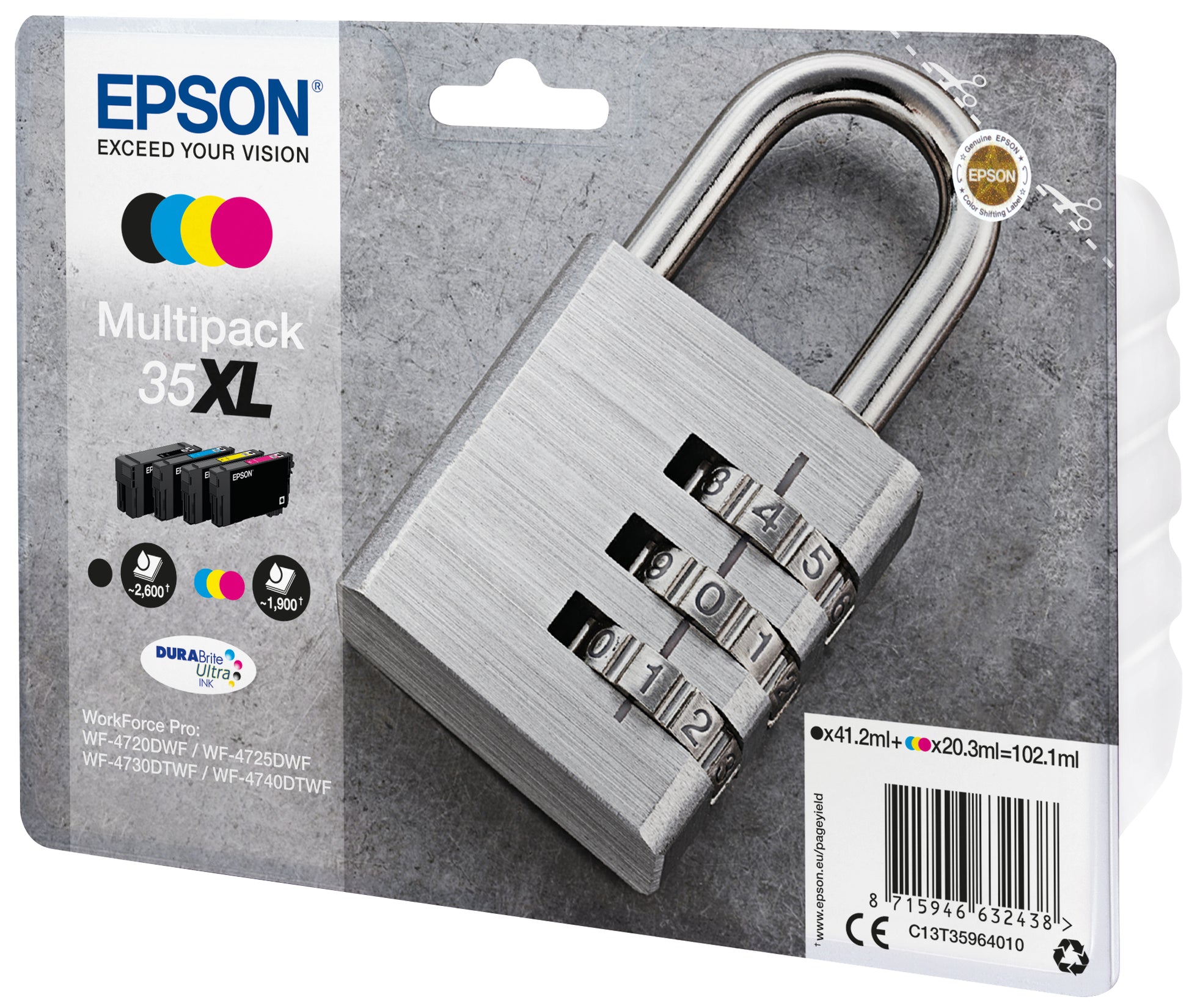 Epson Tintenpatronen-Multipack 35XL, CMYK, XL, 4er-Pack – für Inkjetdrucker/Multifunktionsgeräte