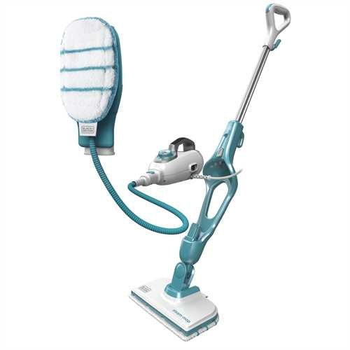 Black & Decker BLACK+DECKER 9in1 – Dampfbesen – 1300 W, 0,5 l, Aufheizzeit 15 s, Kabellänge 6 m, Türkis/Weiss