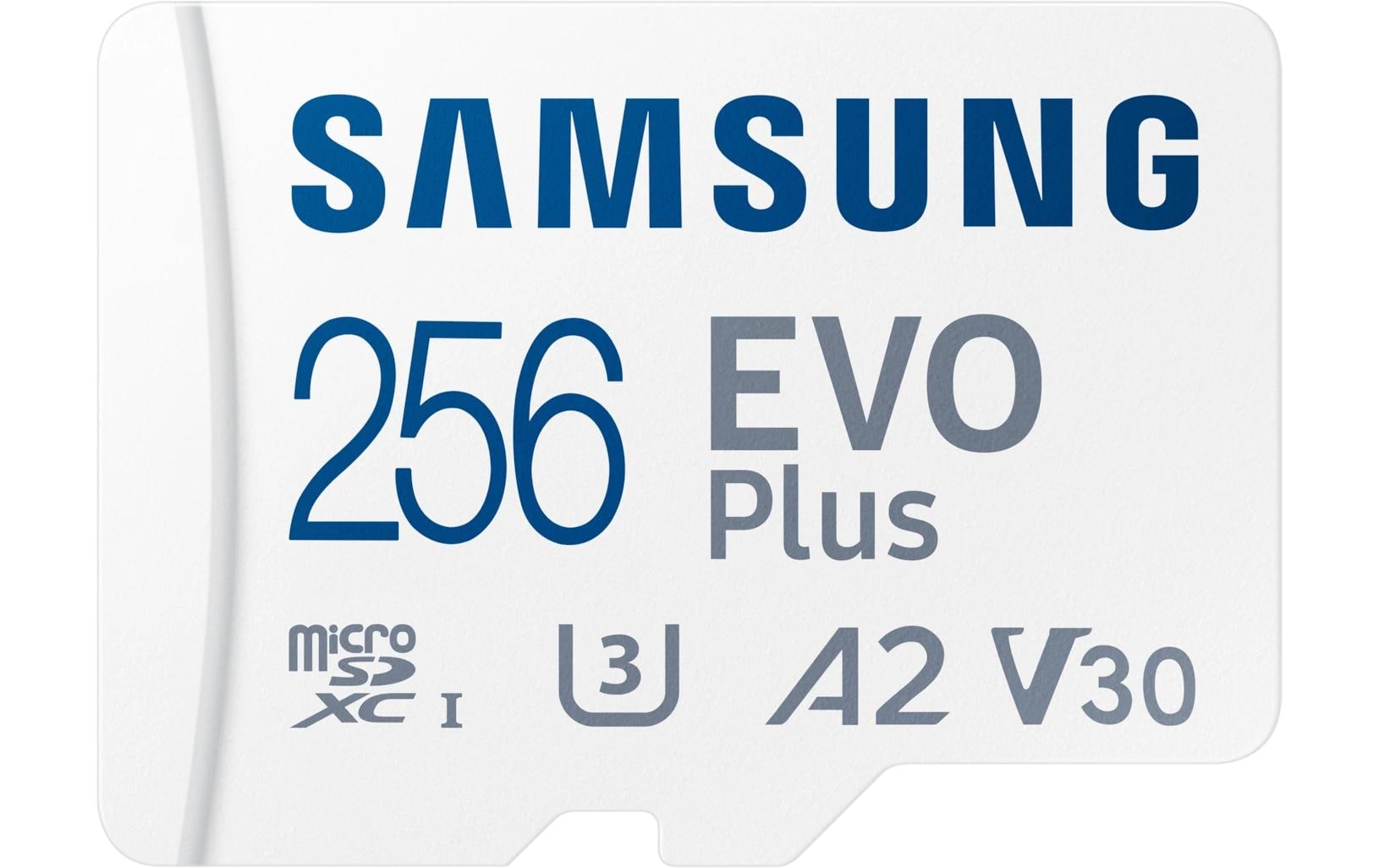 Samsung EVO Plus microSDXC 256 GB – UHS-I, U3, V30, A2, 160 MB/s Lesen, inkl. SD-Adapter