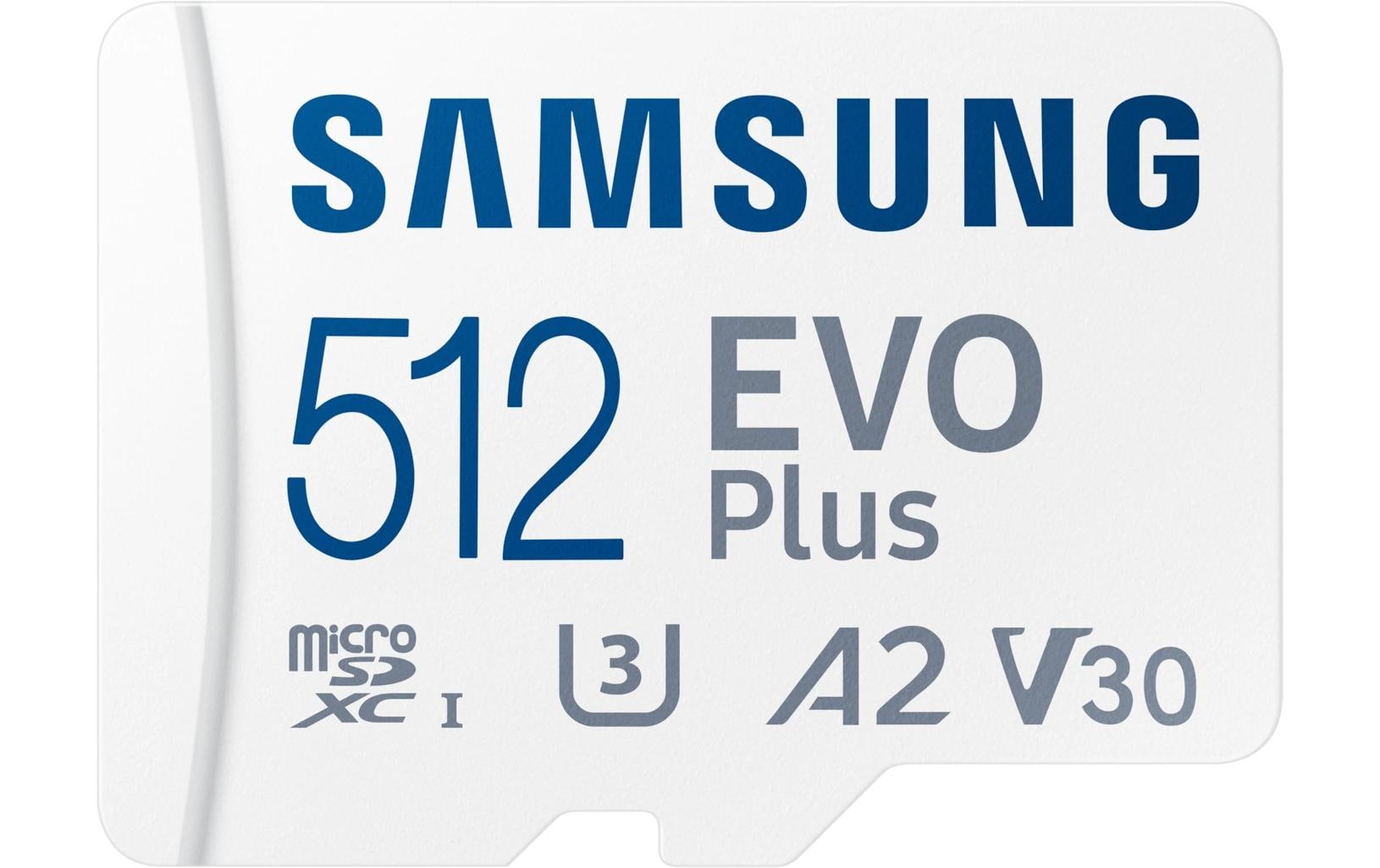 Samsung EVO Plus Mb-Mc512S microSDXC 512 GB – UHS-I, U3, V30, A2, 160 MB/s Lesen, inkl. SD-Adapter