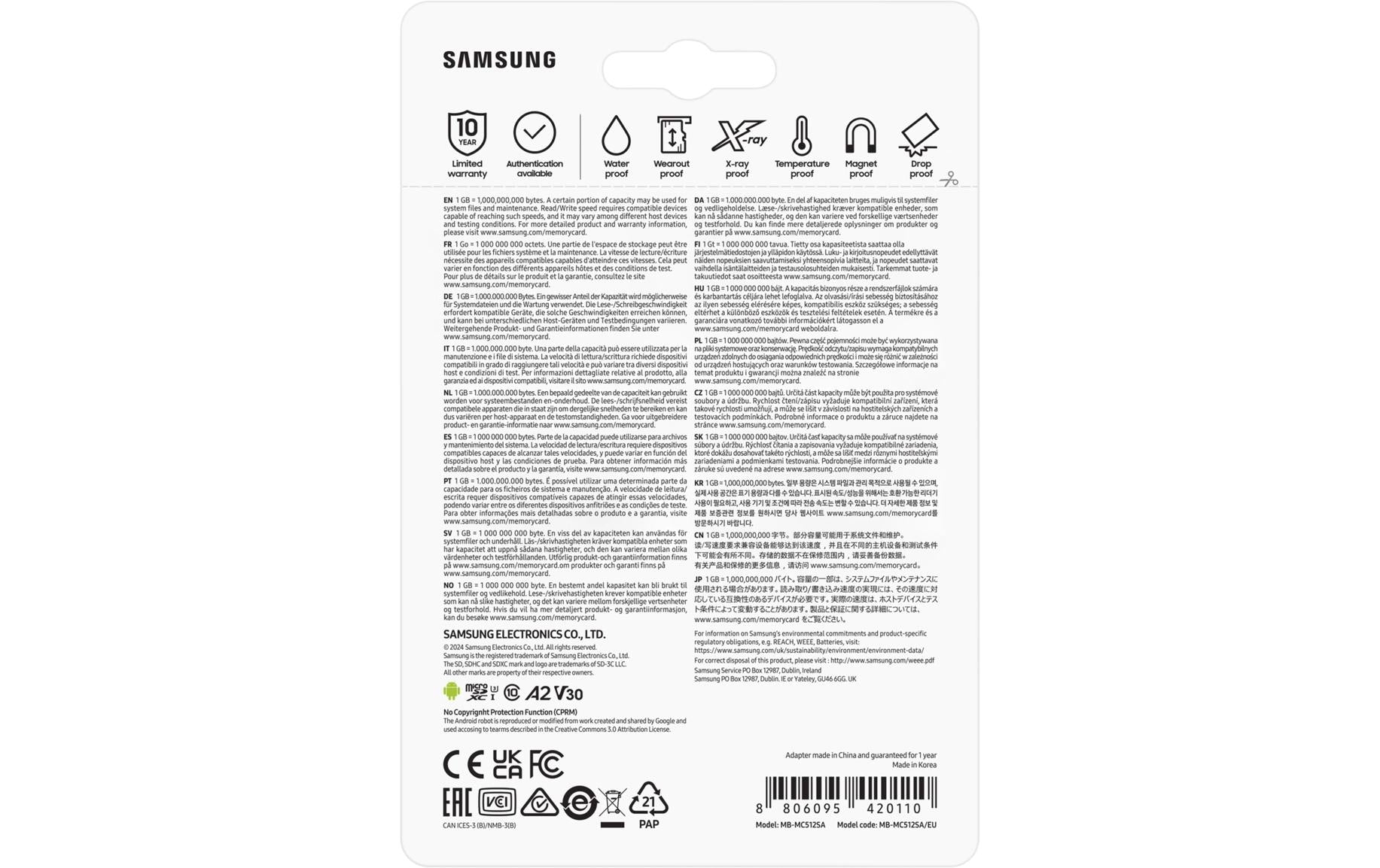 Samsung EVO Plus Mb-Mc512S microSDXC 512 GB – UHS-I, U3, V30, A2, 160 MB/s Lesen, inkl. SD-Adapter