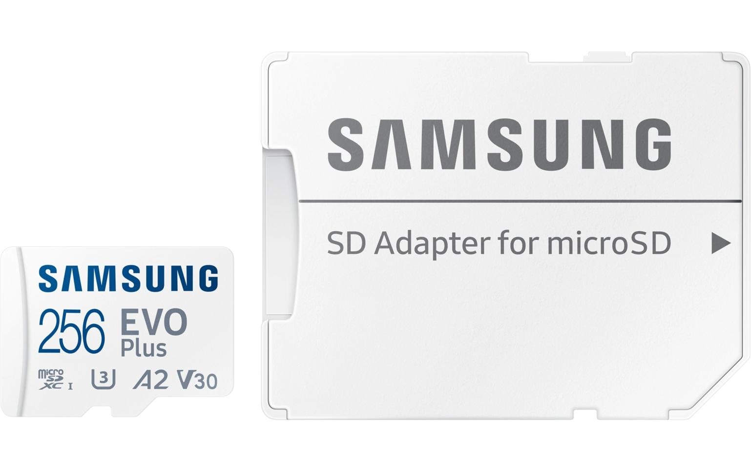 Samsung EVO Plus microSDXC 256 GB – UHS-I, U3, V30, A2, 160 MB/s Lesen, inkl. SD-Adapter
