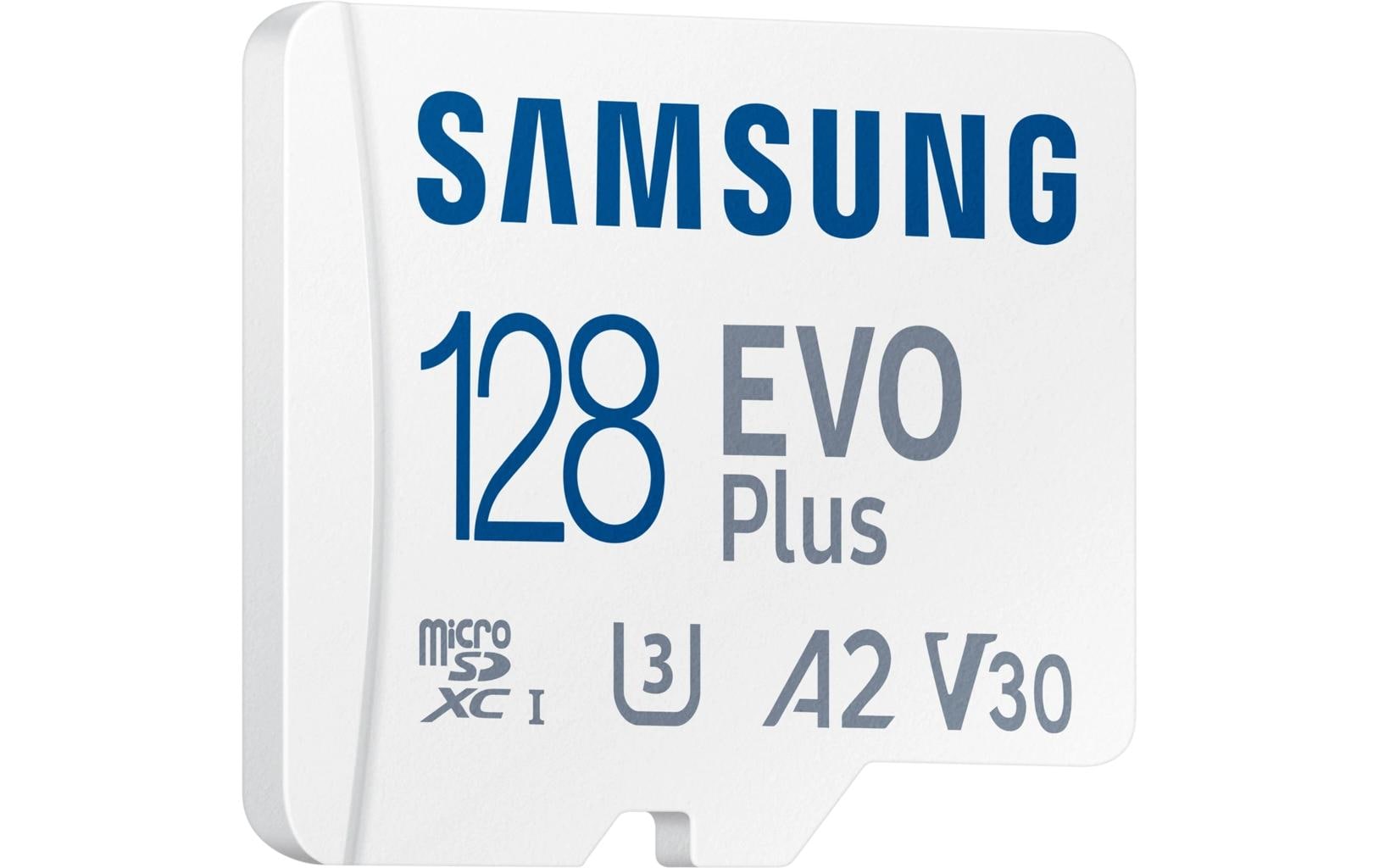 Samsung EVO Plus microSDXC 128 GB – UHS-I, U3, V30, A2, 160/130 MB/s, inkl. SD-Adapter