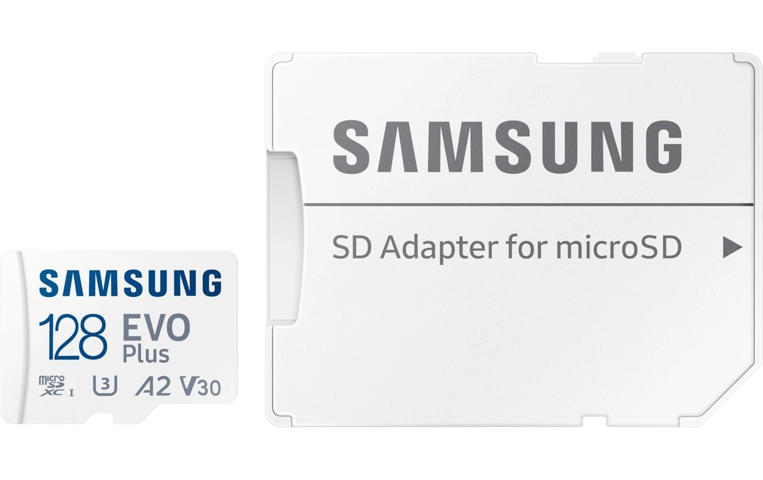 Samsung EVO Plus microSDXC 128 GB – UHS-I, U3, V30, A2, 160/130 MB/s, inkl. SD-Adapter