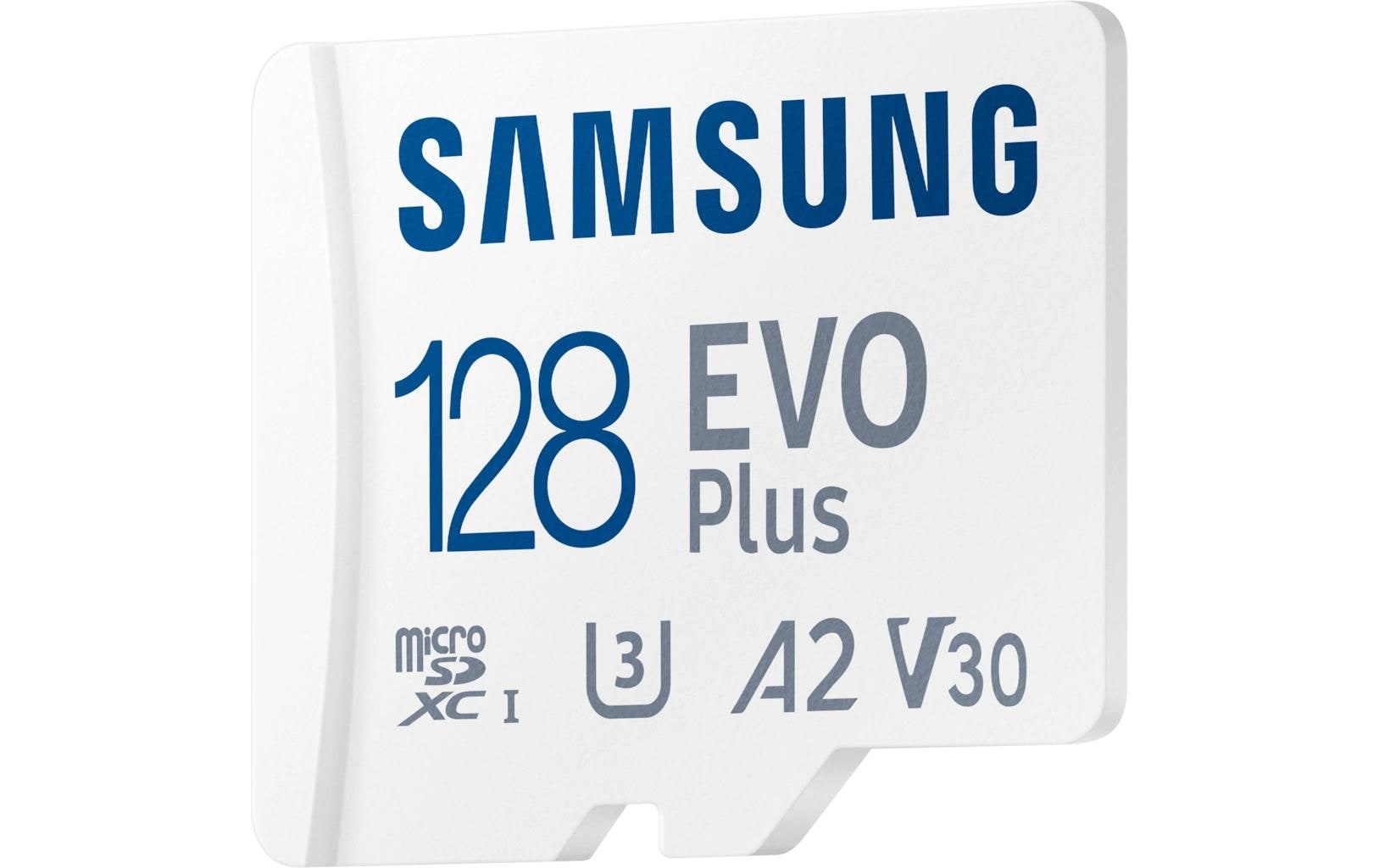 Samsung EVO Plus microSDXC 128 GB – UHS-I, U3, V30, A2, 160/130 MB/s, inkl. SD-Adapter