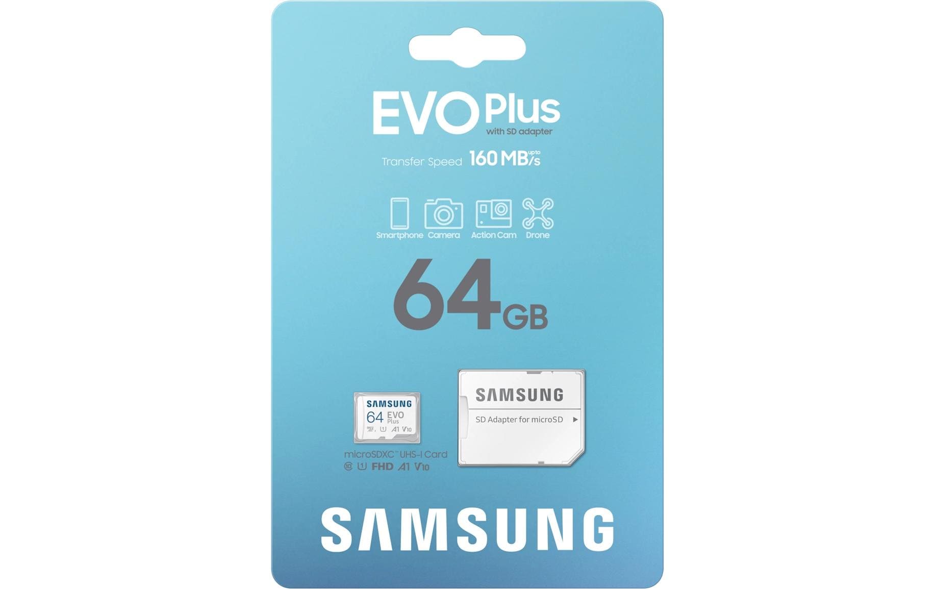 Samsung EVO Plus microSDXC 64 GB – 160 MB/s Lesen, 130 MB/s Schreiben, A1, UHS-I