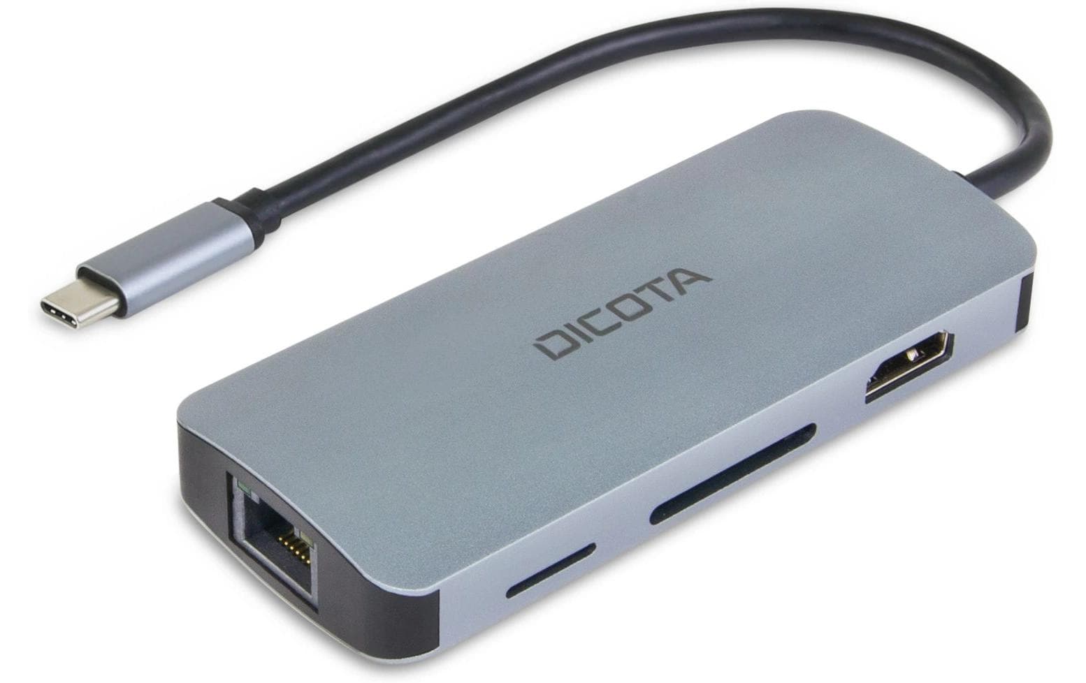 DICOTA D32062 Multiport-Adapter – USB-C, 1× HDMI, 3× USB-A, 100 W PD, GbE, SD/microSD