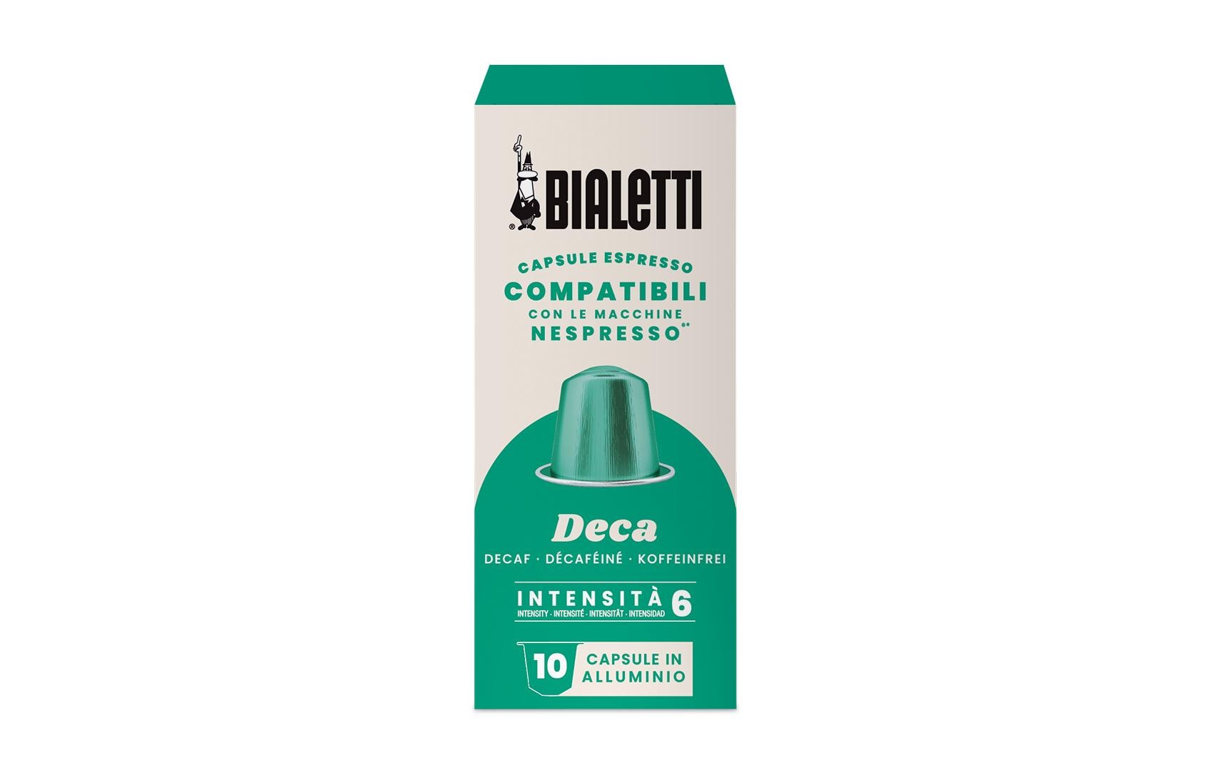 Bialetti Alu-Kapseln für Nespresso - Espresso, entkoffeiniert, Intensität 6, 10 Kapseln