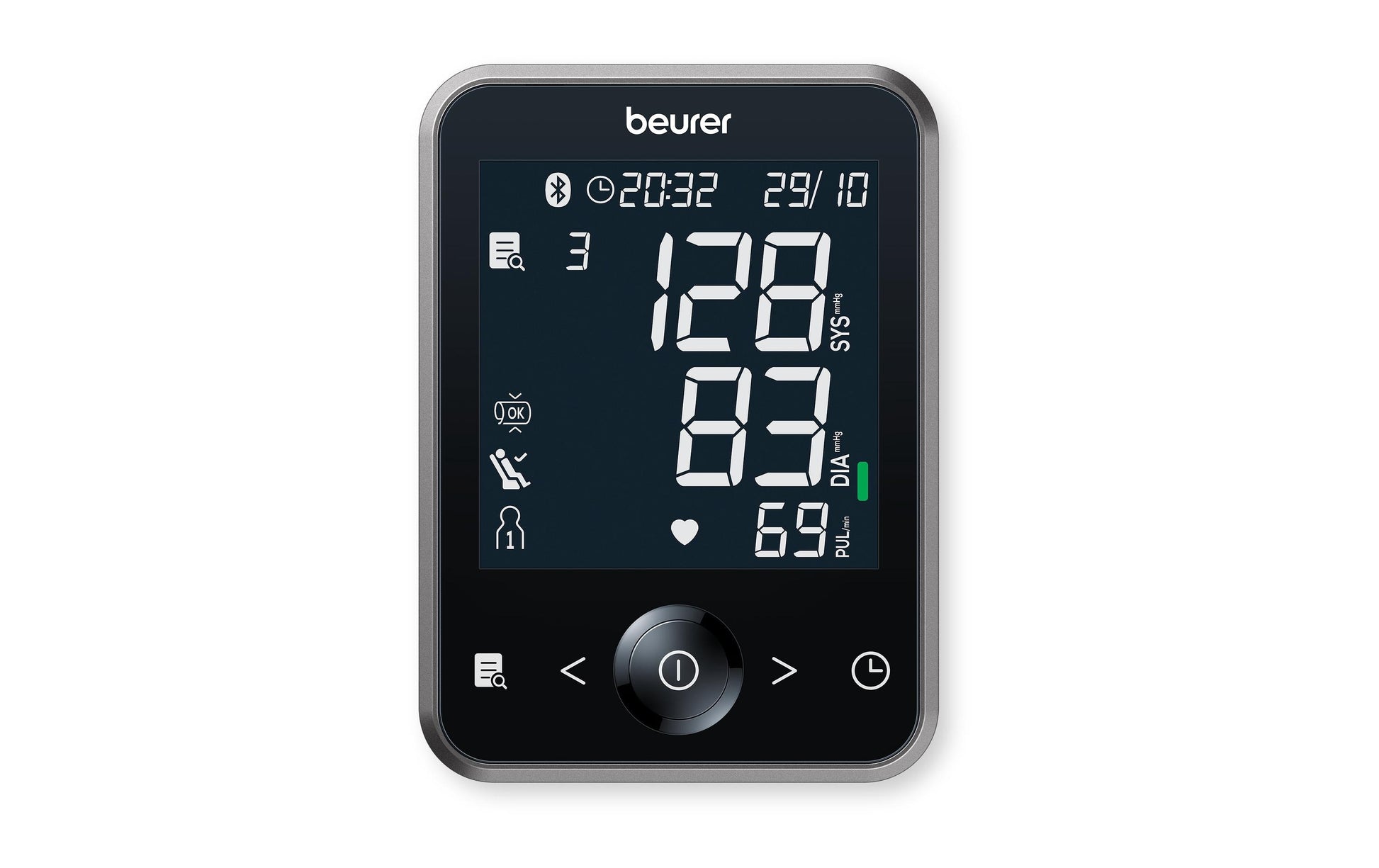 Beurer Blutdruck- / Pulsmessgerät BM 64 – Oberarm, Bluetooth, 22–42 cm Manschette, 240 Speicher, Touchscreen