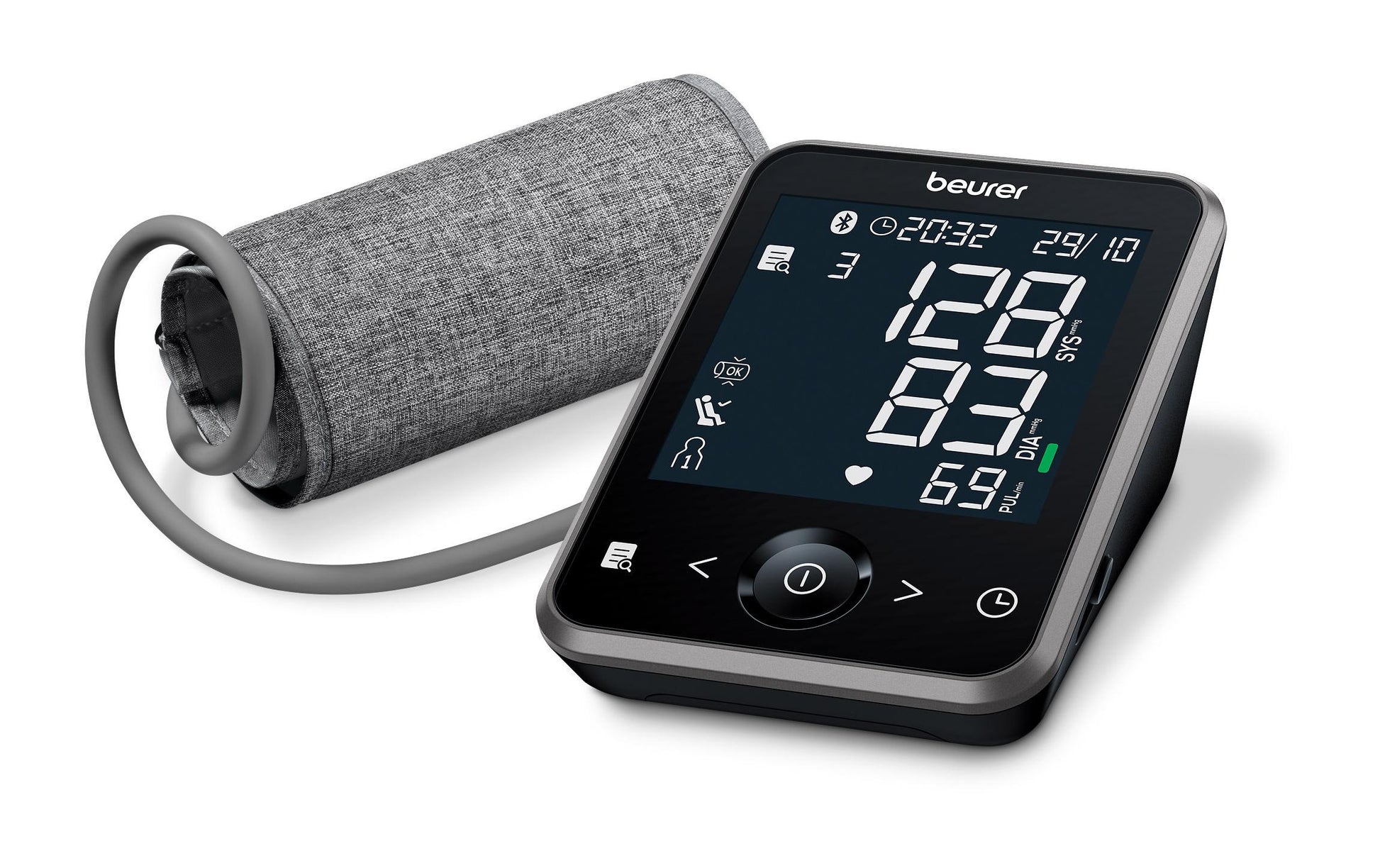 Beurer Blutdruck- / Pulsmessgerät BM 64 – Oberarm, Bluetooth, 22–42 cm Manschette, 240 Speicher, Touchscreen