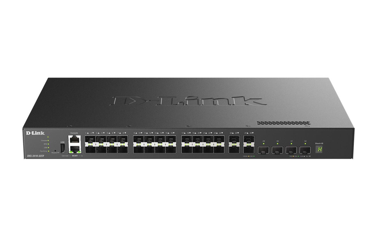 D-Link DXS-3410-32SY/E – Managed Switch – 28×10G SFP+, 4×25G SFP28, L3, 1U