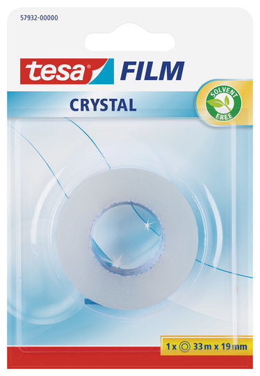 TESA Büro-Klebeband Crystal – permanent, Kunststoff, 19 mm × 33 m, transparent, Kern Ø 26 mm