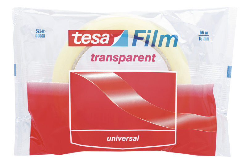 TESA Büro-Klebeband – permanent, klar, Kunststoff, 15 mm × 66 m, Kern Ø 76 mm