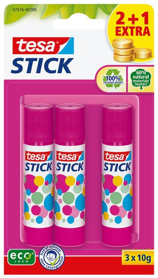 Tesa Klebestift – 3 × 10 g, rosa, für Papier, Karton