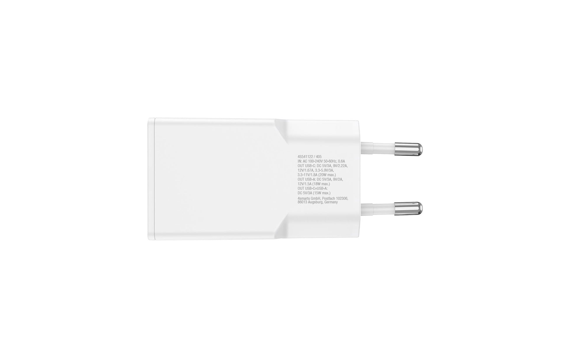 4smarts PDPlug Slim Duos USB-Ladegerät 30 W – USB-C×1, USB-A×1 – PD 3.0, PPS, GaN – EU-Stecker (Typ C) – Weiss