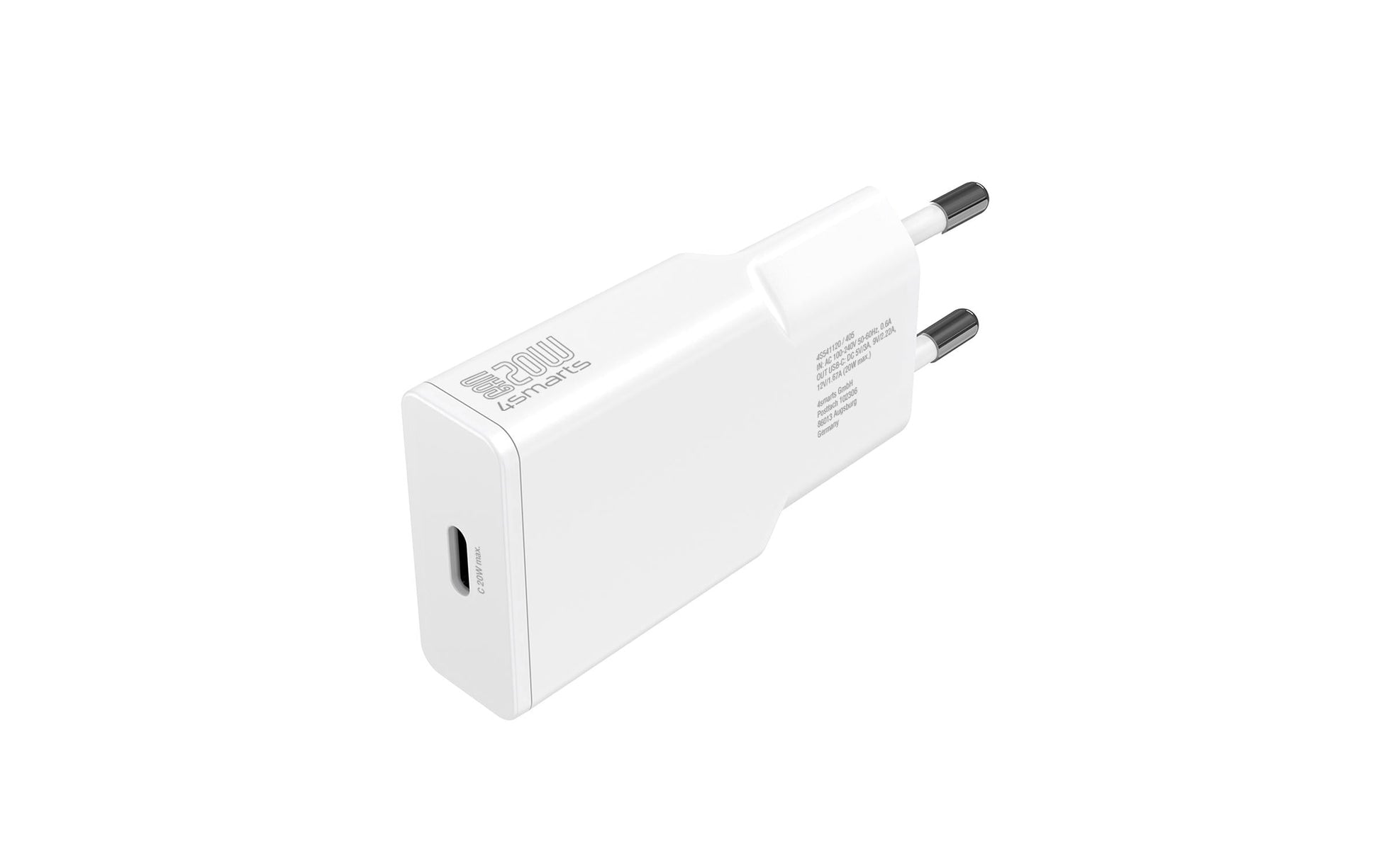 4smarts PDPlug Slim USB-Ladegerät 20 W – USB-C×1 – QC 3.0, GaN – Weiss