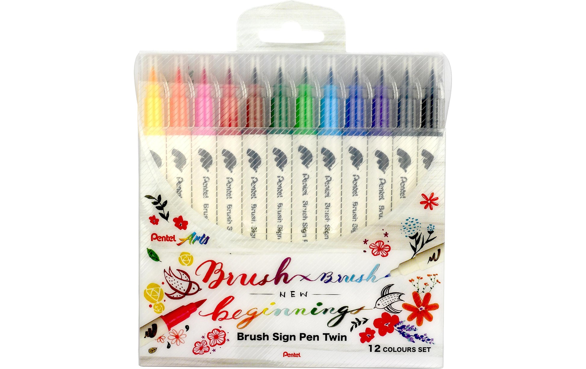 Pentel Brush Sign Pen Twin Brush Pen, Doppelspitze – 1–2 mm, 12 Farben