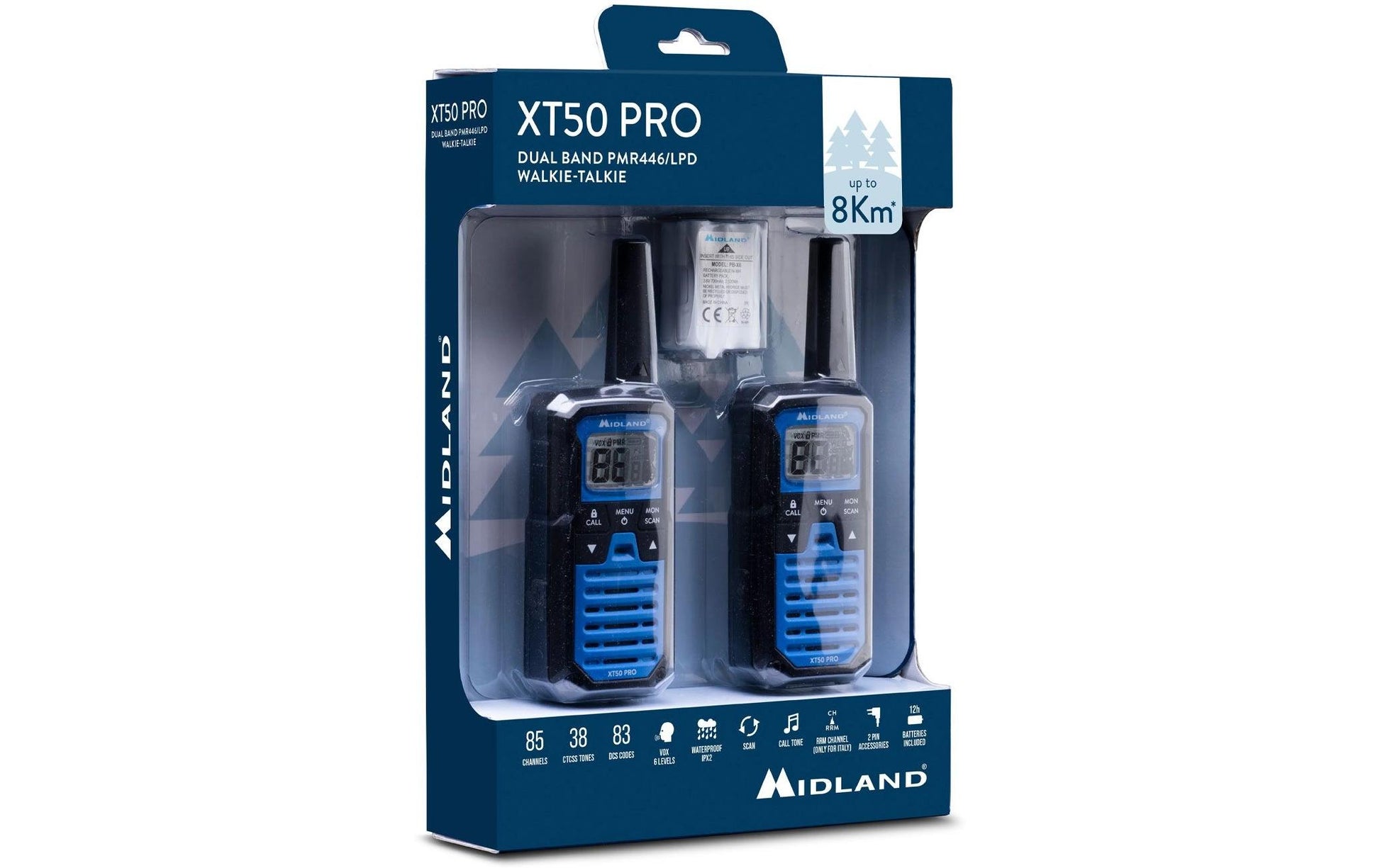 Midland XT50 Pro – Funkzubehör, Funkgerät, 2er Set, Schwarz, Blau