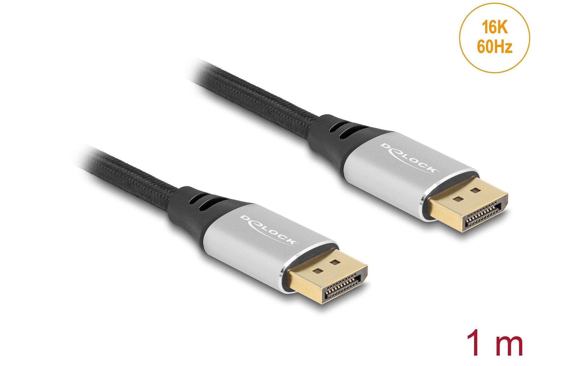 DeLOCK DisplayPort Kabel DP 2.1 8K 60 Hz – 1 m – Schwarz/Silber