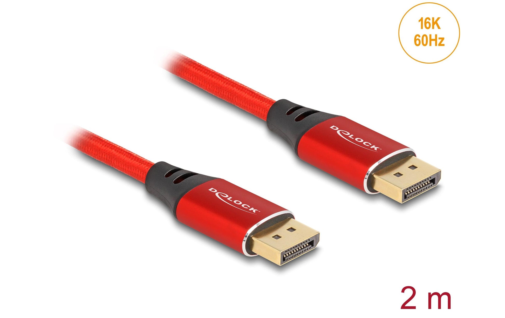 DeLOCK DisplayPort Kabel DP 2.1 16K 60 Hz – 2 m – Rot