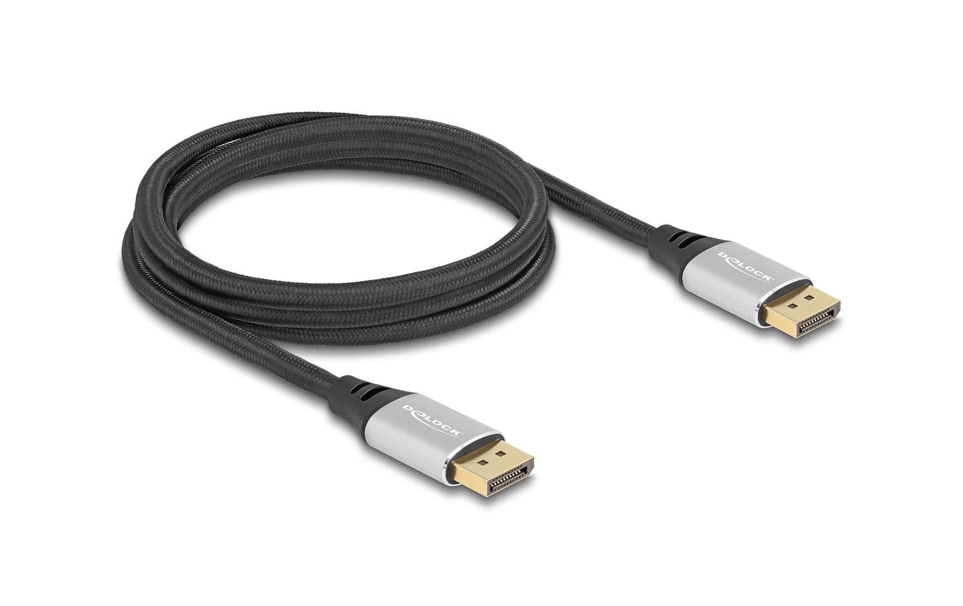 DeLOCK DisplayPort Kabel DP 2.1 8K 60 Hz – 2 m – geflochten – Schwarz/Silber