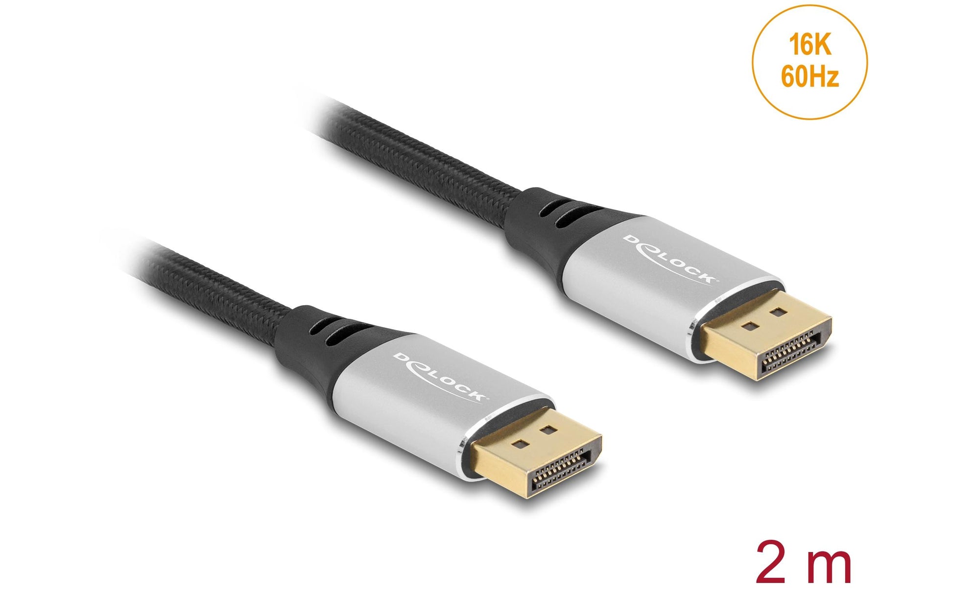 DeLOCK DisplayPort Kabel DP 2.1 8K 60 Hz – 2 m – geflochten – Schwarz/Silber
