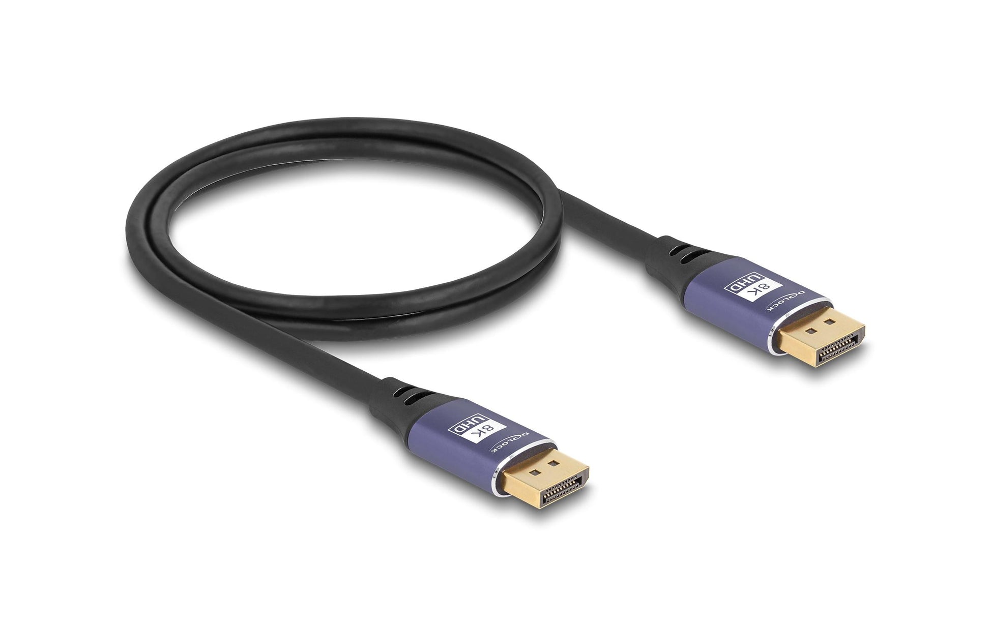 DeLOCK DisplayPort Kabel DP 1.4 8K 60 Hz – 1 m – Schwarz/Flieder