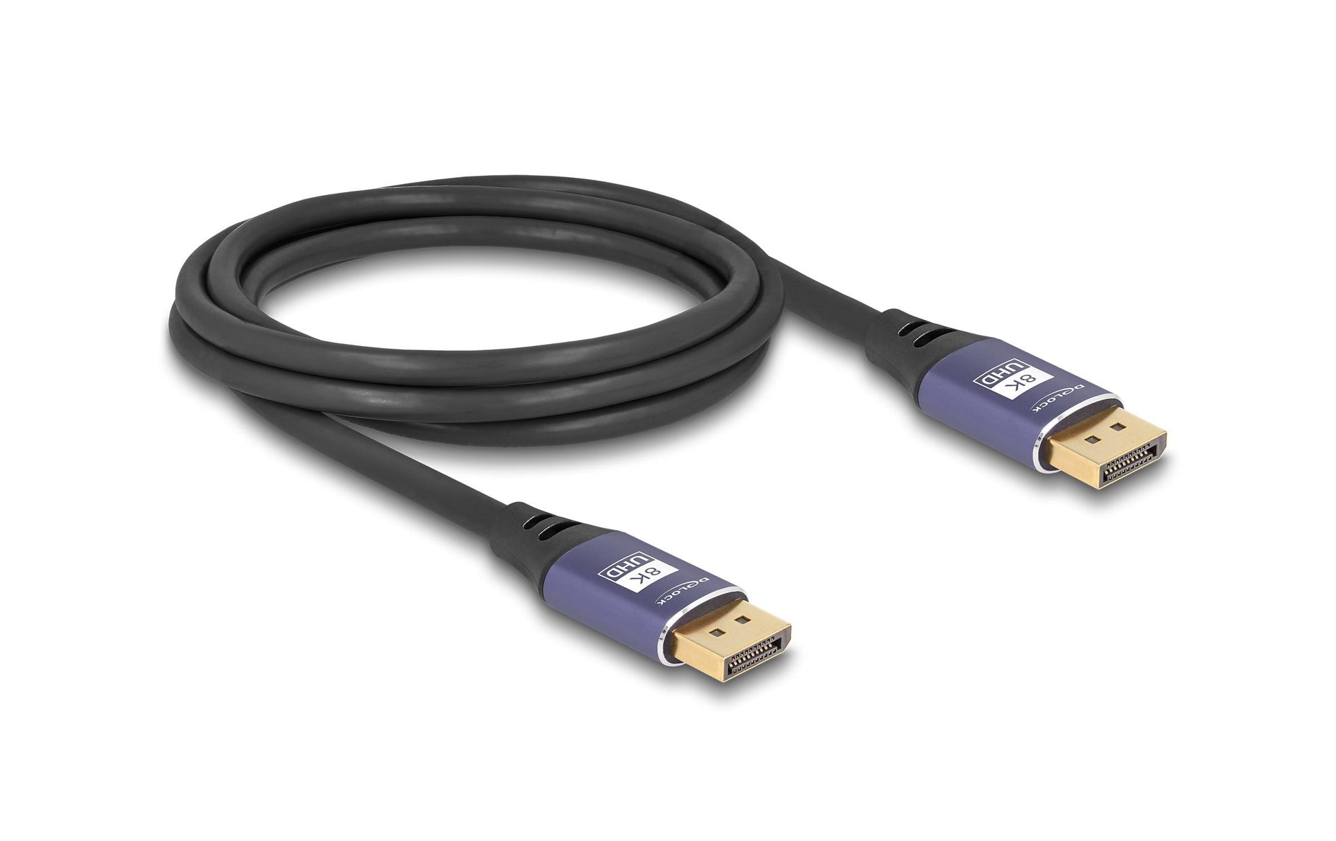 DeLOCK DisplayPort Kabel DP 1.4 8K 60 Hz – 2 m – Schwarz/Flieder