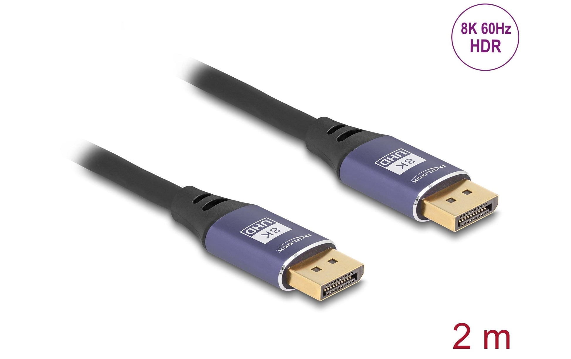DeLOCK DisplayPort Kabel DP 1.4 8K 60 Hz – 2 m – Schwarz/Flieder