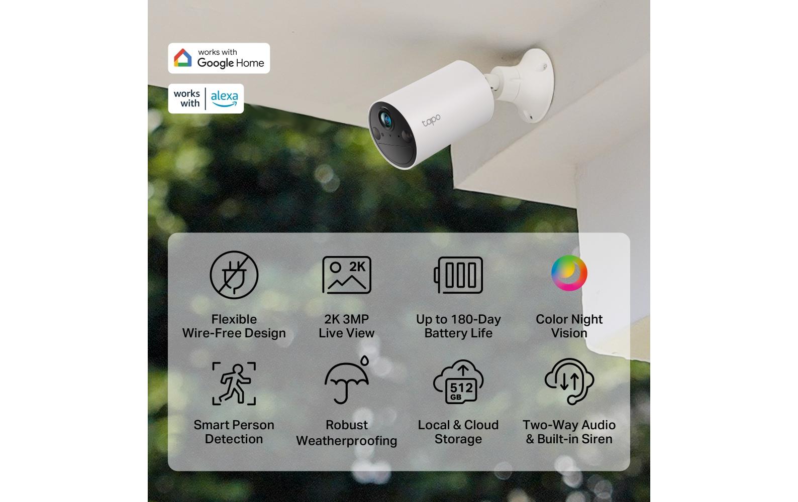 TP-Link Tapo C410 IP-Sicherheitskamera – 3 MP, Nachtsicht 9 m, IP65, Weiss