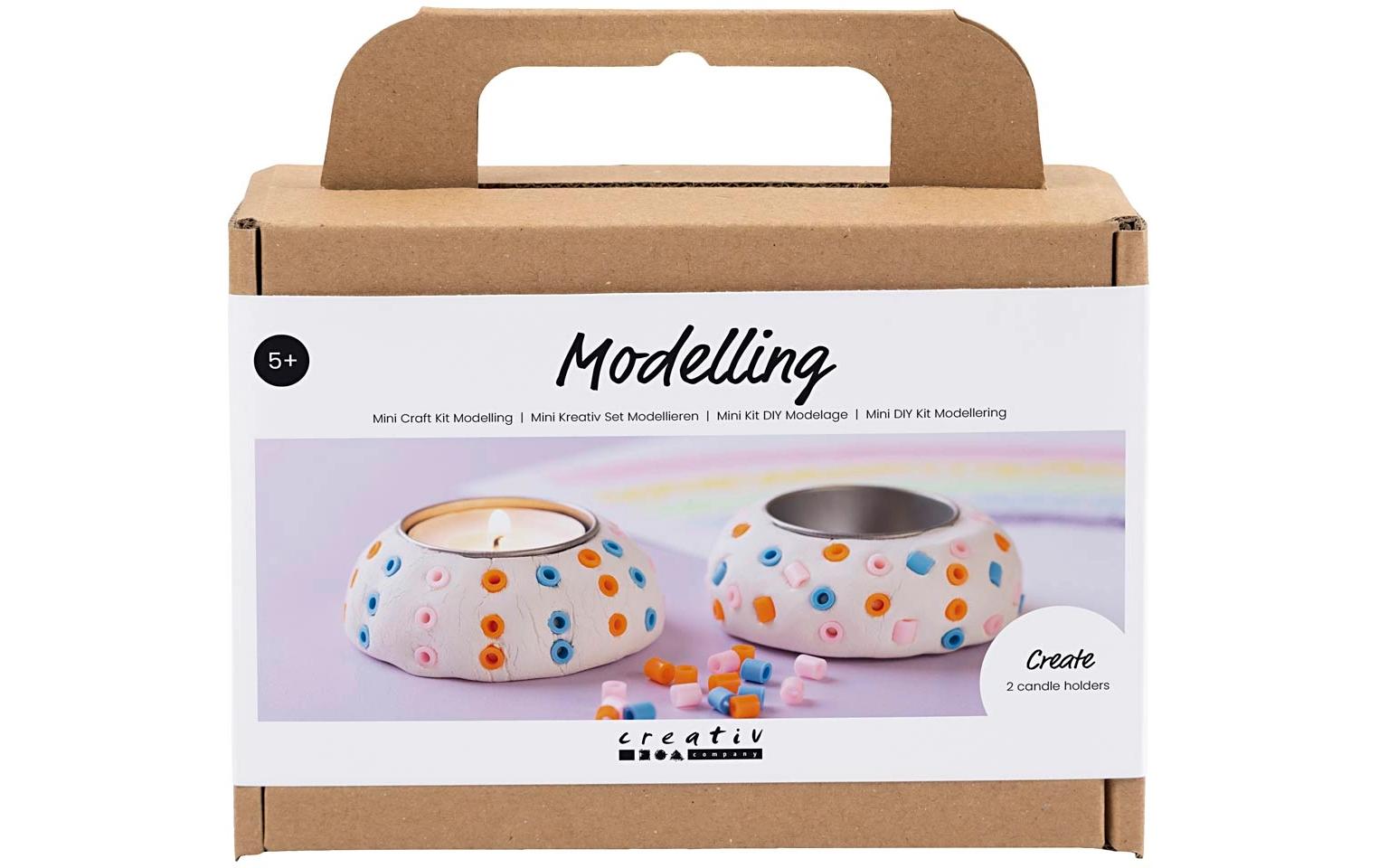 Creativ Company Knete-/Modelliermasse-Set – Teelichthalter basteln – ab 5 Jahren – lufthärtend