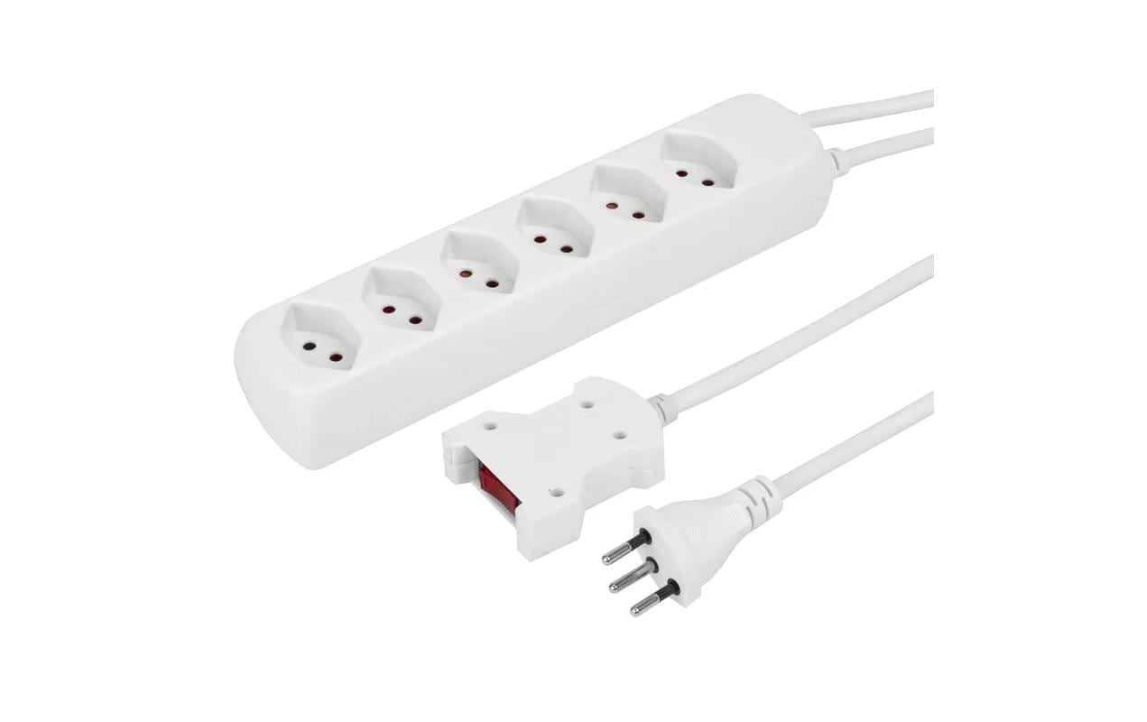 Steffen POWER EASY Steckdosenleiste, 6×T13, mit externem Schalter, 1,5 m, Eingang T12 – Weiss