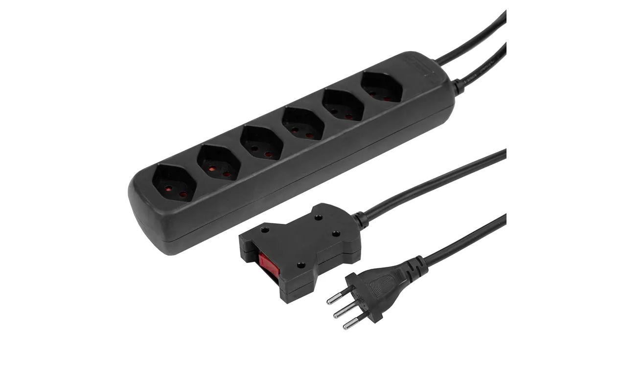 Steffen POWER EASY Steckdosenleiste, 6×T13, mit externem Schalter, 1,5 m, Eingang T12 – schwarz
