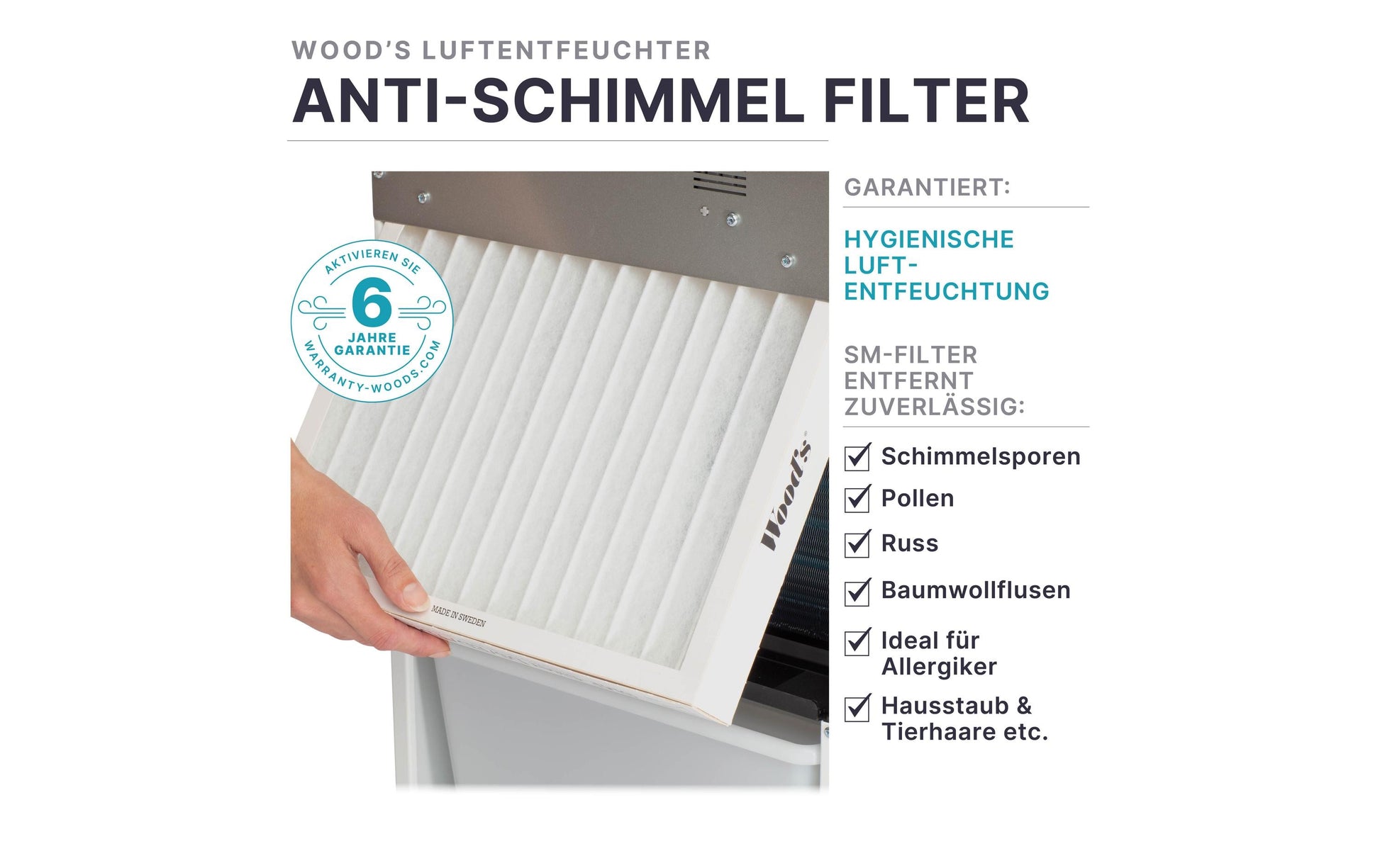 Wood's Luftentfeuchter SW-59FM – 41 L/24 h, bis 230 m², Tank 11,4 L, Hygrostat