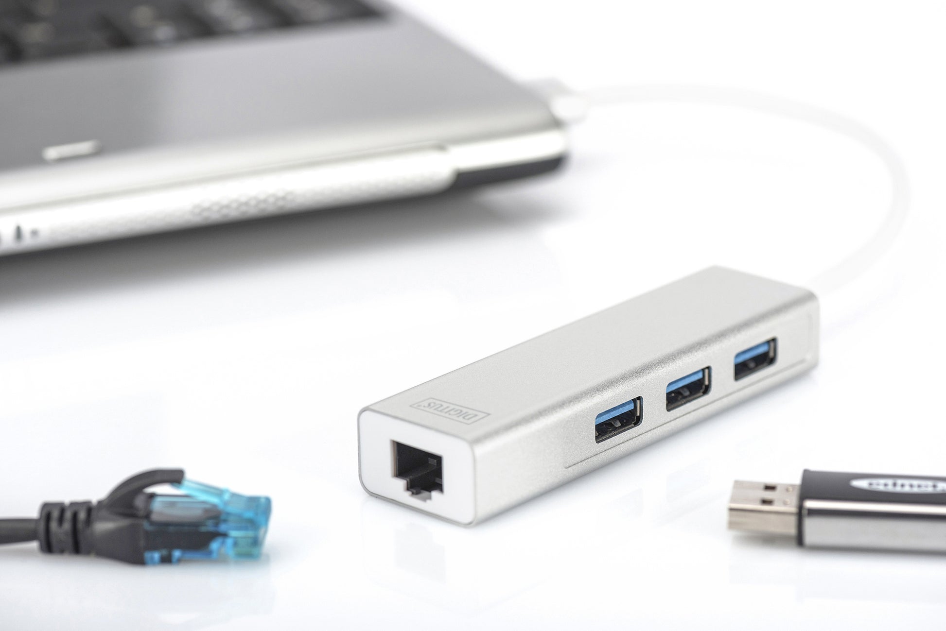 Digitus USB-Hub – 3× USB-A, GbE, für Windows/Mac/Linux