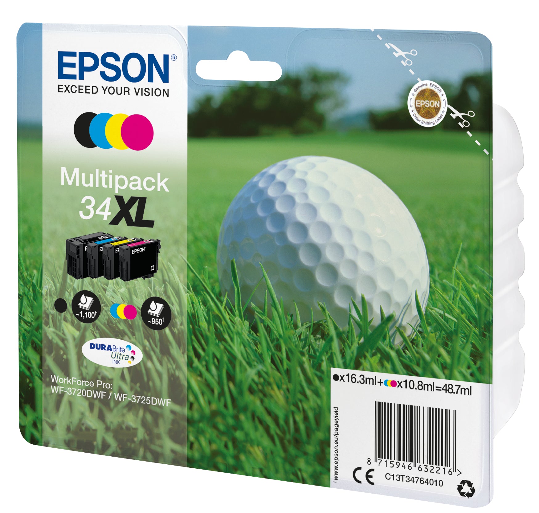 Epson Tintenpatronen-Multipack T347640, CMYK, XL, Original – für WF-3720, WF-3725 DWF